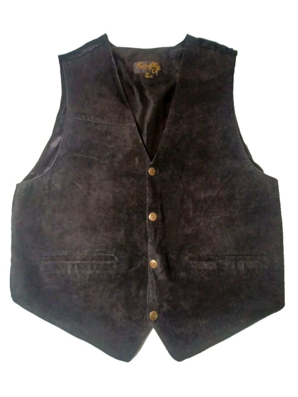 Scully Vest Mens Large Black Suede Leather Western Cowboy Waistcoat Brass Button